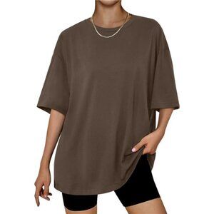 Womens Oversized Summer T Shirts Business Casual Dressy Shorts Coffee Brown